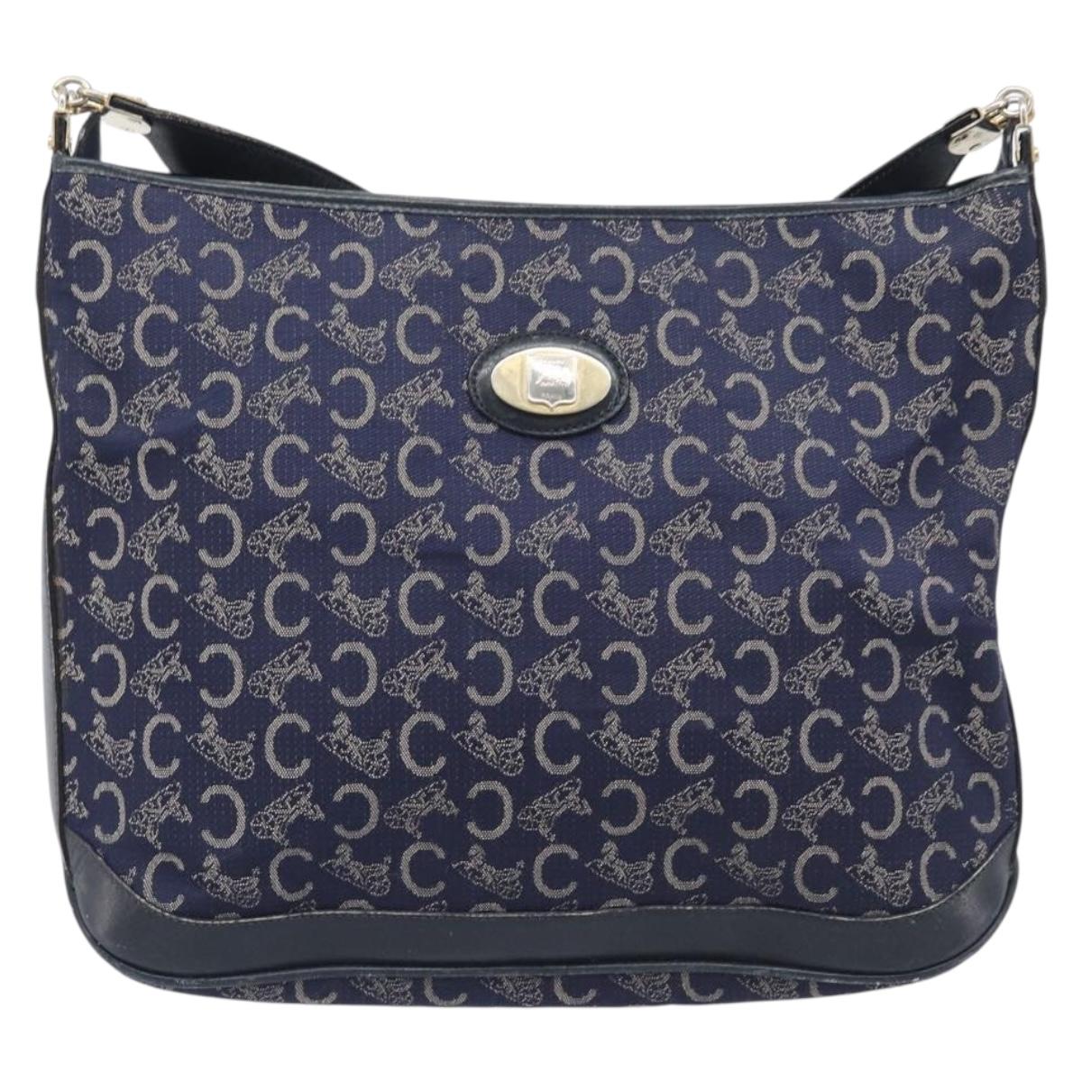 CELINE C Sulky Shoulder Bag Canvas Navy Gold Auth am12958