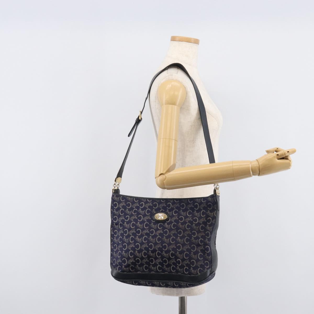 CELINE C Sulky Shoulder Bag Canvas Navy Gold Auth am12958