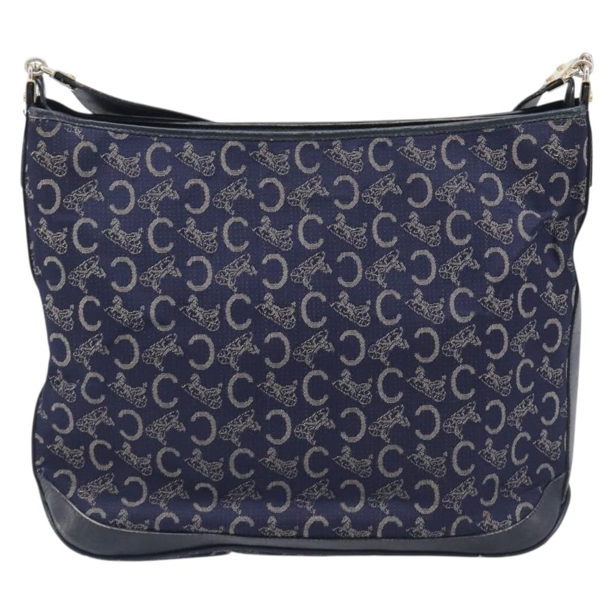 CELINE C Sulky Shoulder Bag Canvas Navy Gold Auth am12958