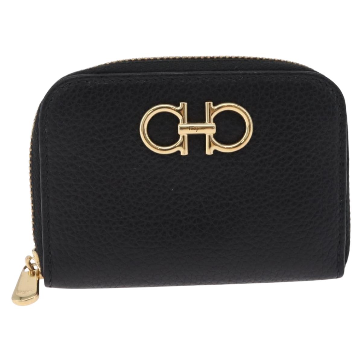 Salvatore Ferragamo Gancini Coin Purse Taurillon Leather Black Auth am12960V