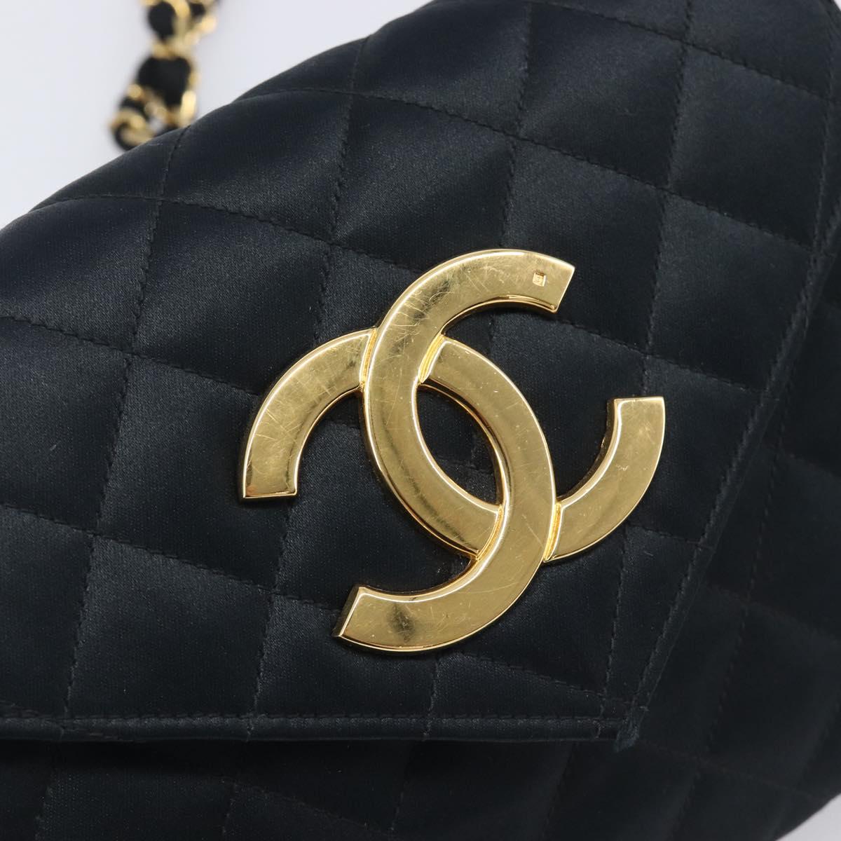 CHANEL Matelasse Decacoco Chain Shoulder Bag Satin Black Gold CC Auth am12961M
