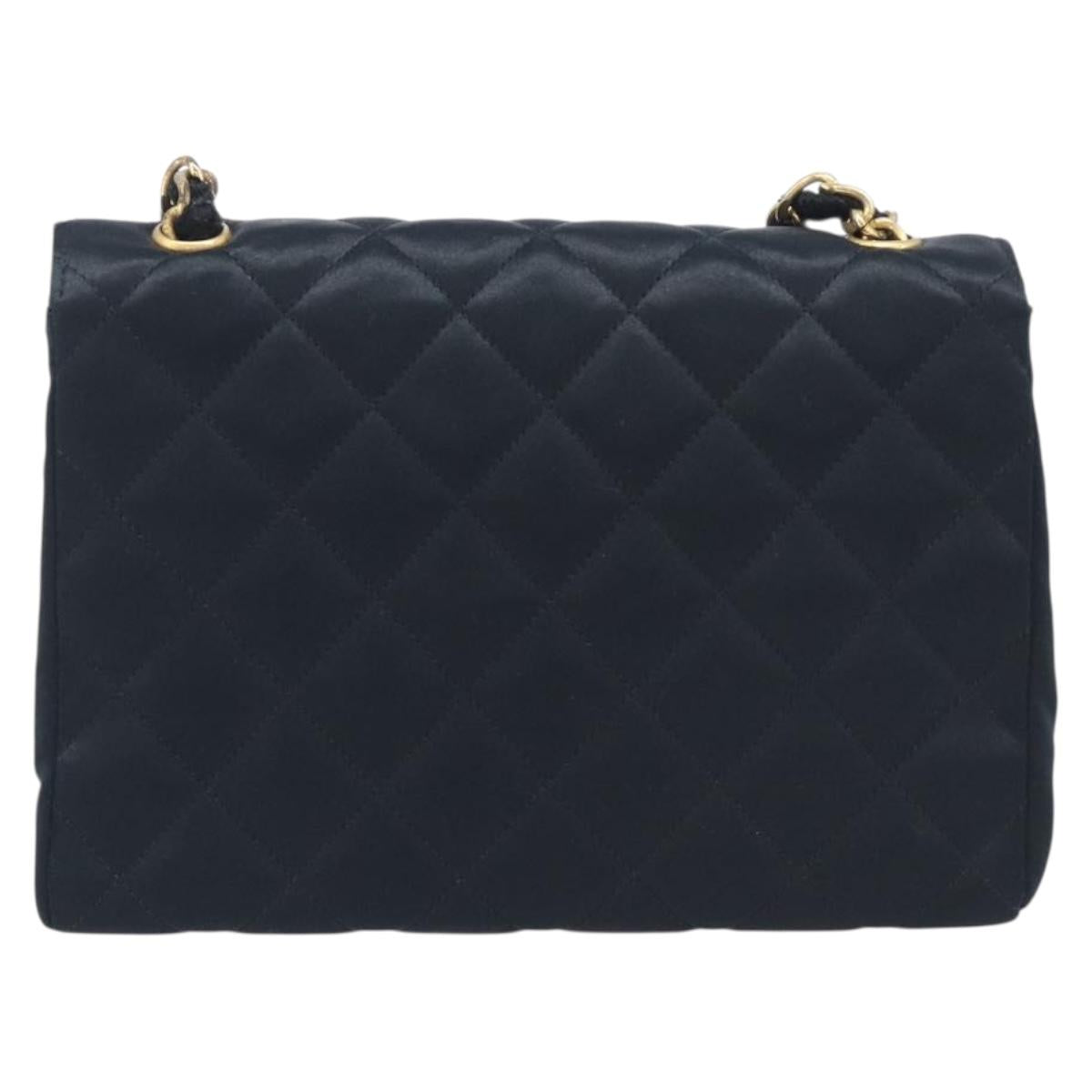 CHANEL Matelasse Decacoco Chain Shoulder Bag Satin Black Gold CC Auth am12961M