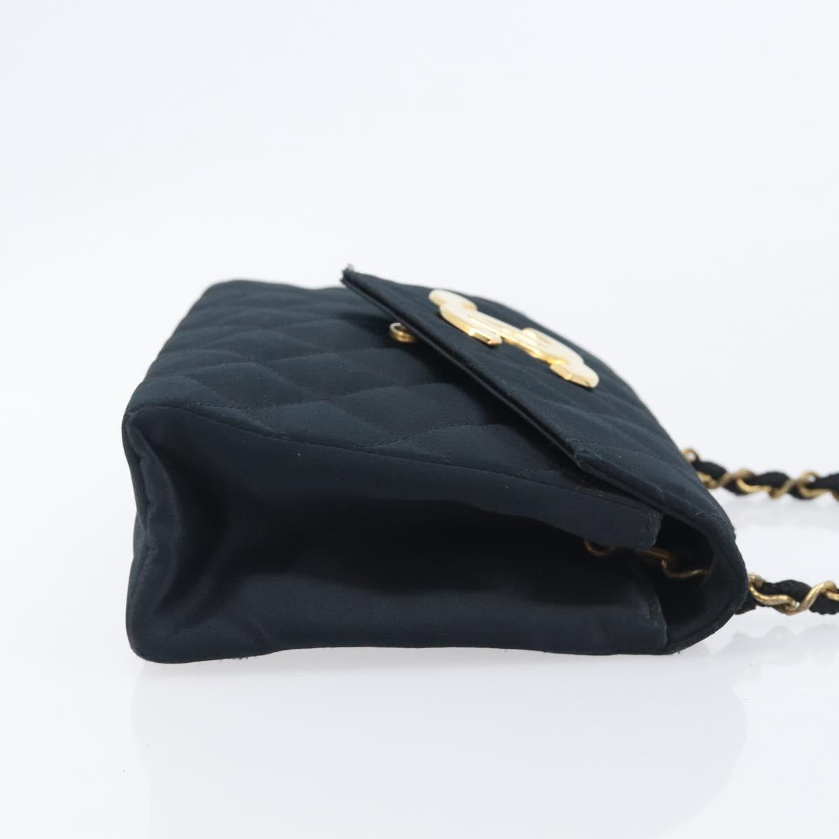 CHANEL Matelasse Decacoco Chain Shoulder Bag Satin Black Gold CC Auth am12961M