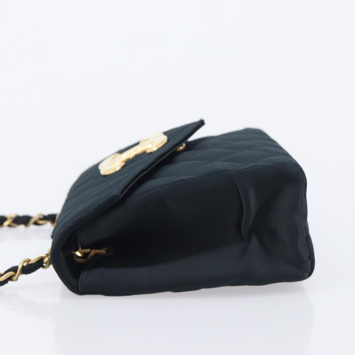 CHANEL Matelasse Decacoco Chain Shoulder Bag Satin Black Gold CC Auth am12961M