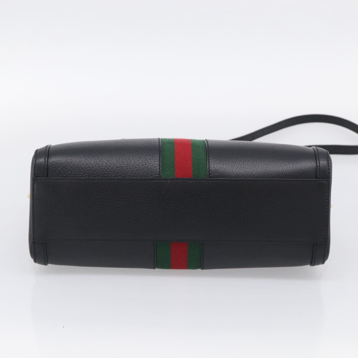 GUCCI Ophdia GG Sherry Line Boston Bag Leather 2way Black Gold Auth am12968M