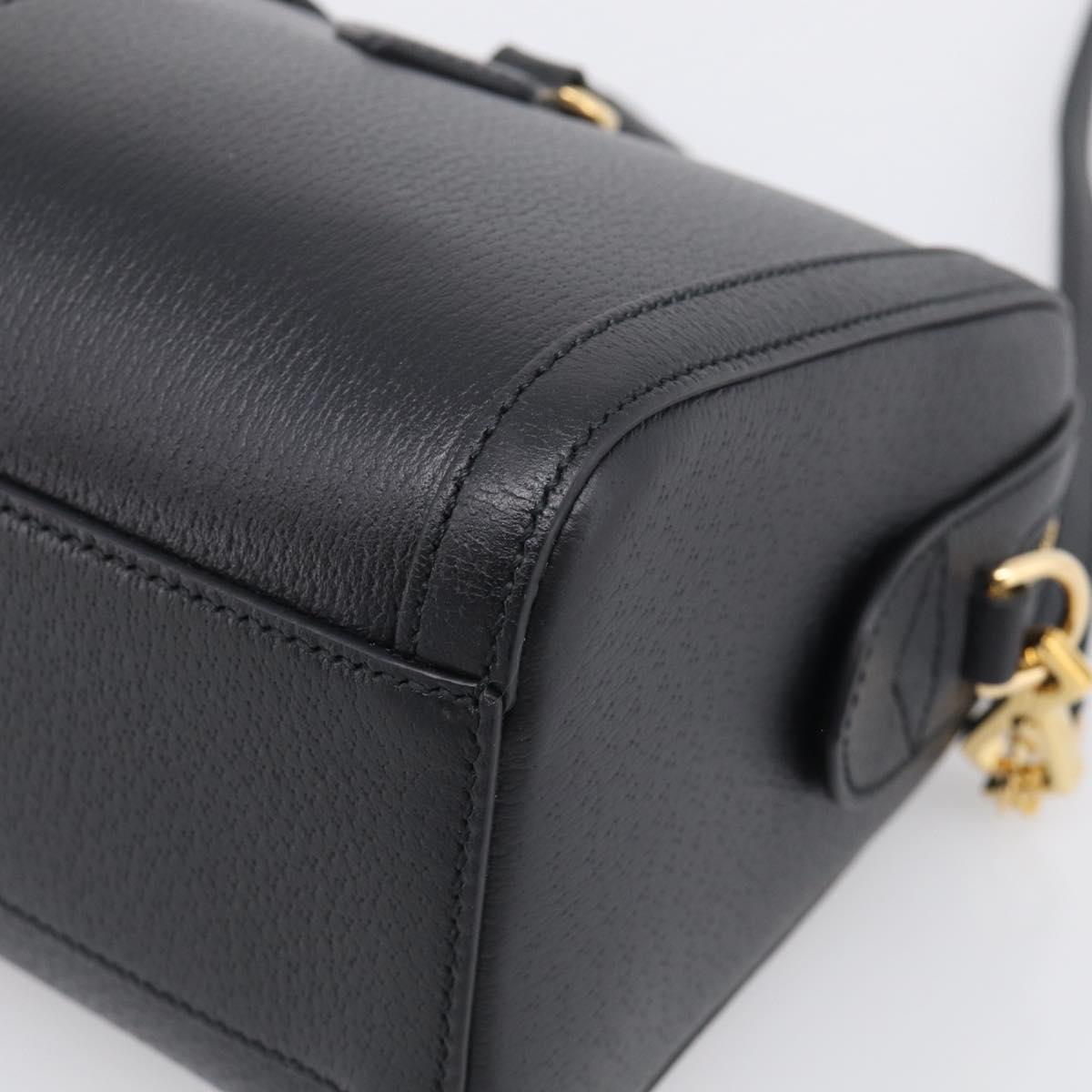 GUCCI Ophdia GG Sherry Line Boston Bag Leather 2way Black Gold Auth am12968M