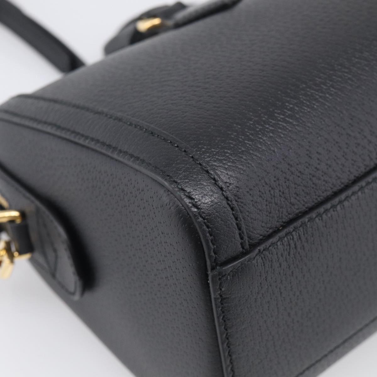 GUCCI Ophdia GG Sherry Line Boston Bag Leather 2way Black Gold Auth am12968M