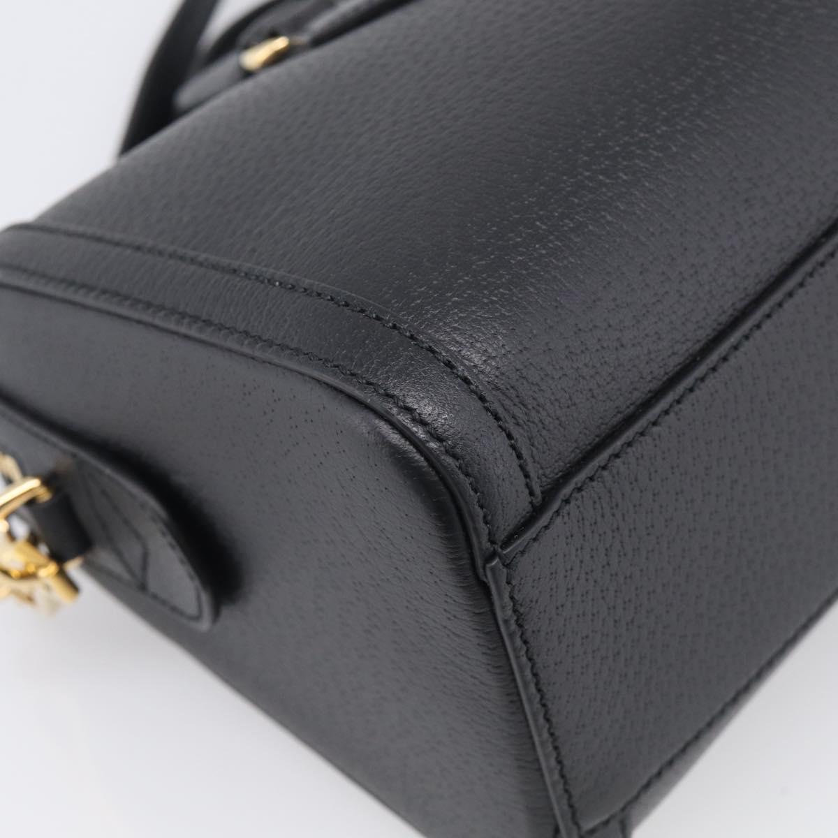 GUCCI Ophdia GG Sherry Line Boston Bag Leather 2way Black Gold Auth am12968M