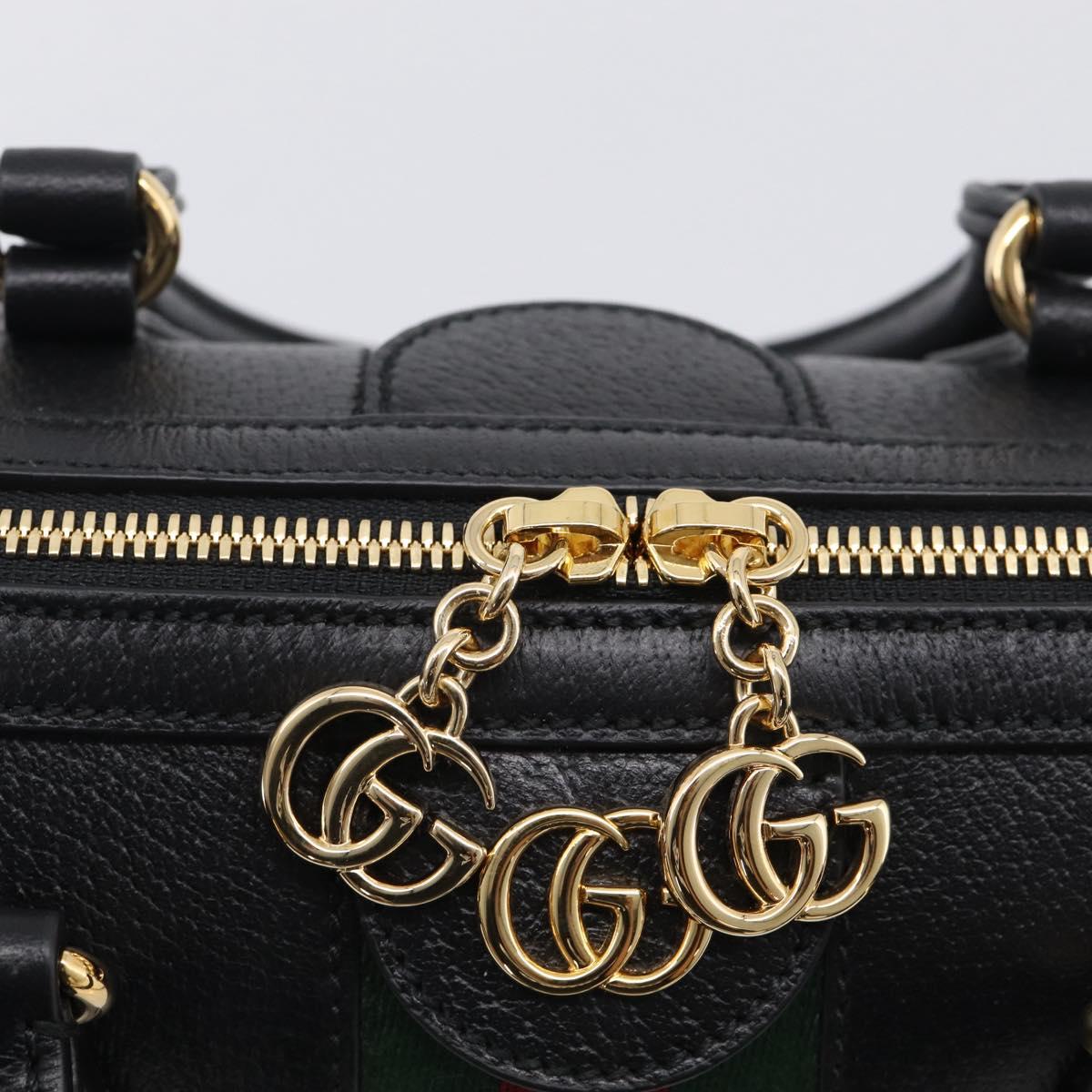 GUCCI Ophdia GG Sherry Line Boston Bag Leather 2way Black Gold Auth am12968M
