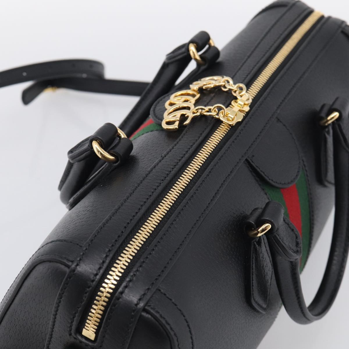 GUCCI Ophdia GG Sherry Line Boston Bag Leather 2way Black Gold Auth am12968M