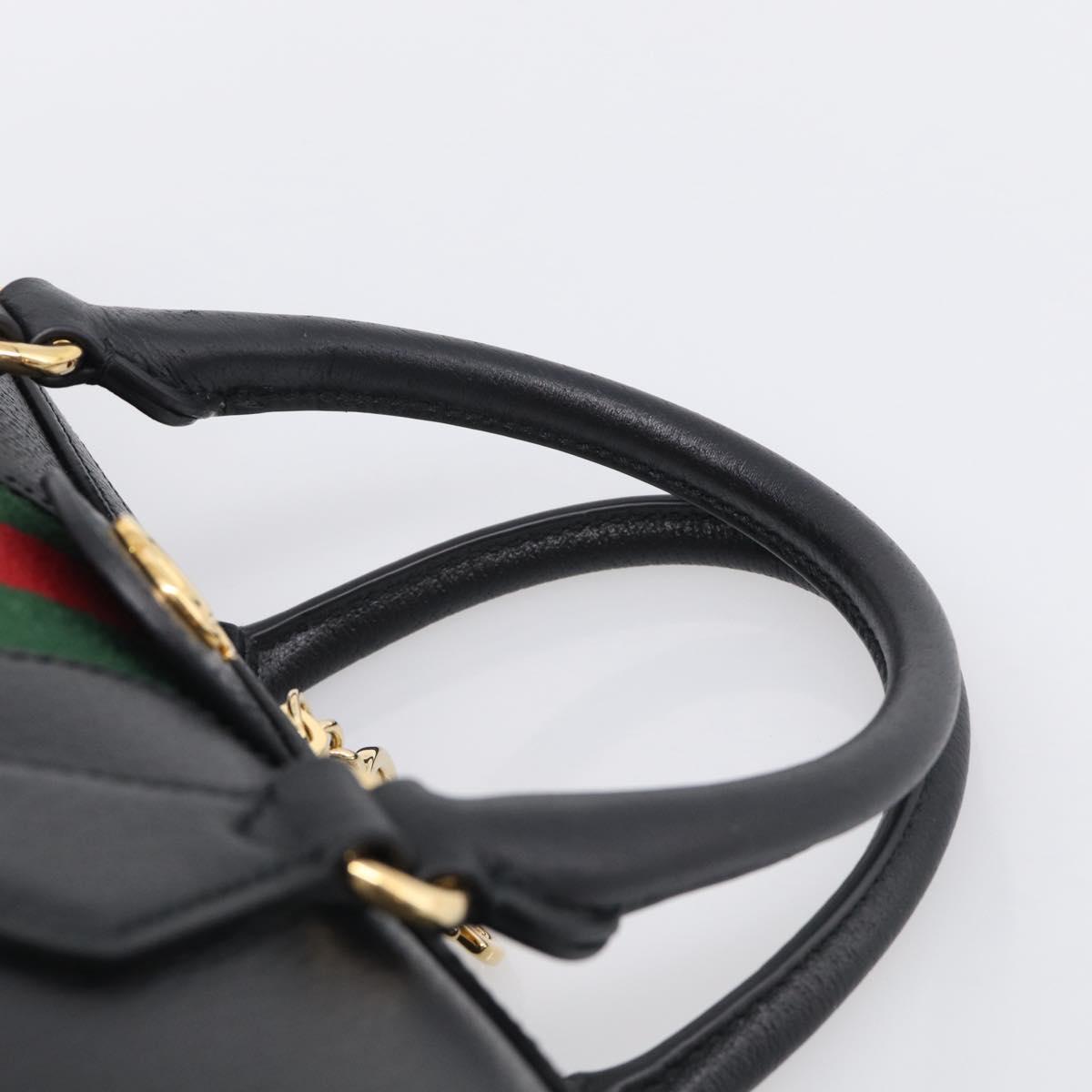 GUCCI Ophdia GG Sherry Line Boston Bag Leather 2way Black Gold Auth am12968M
