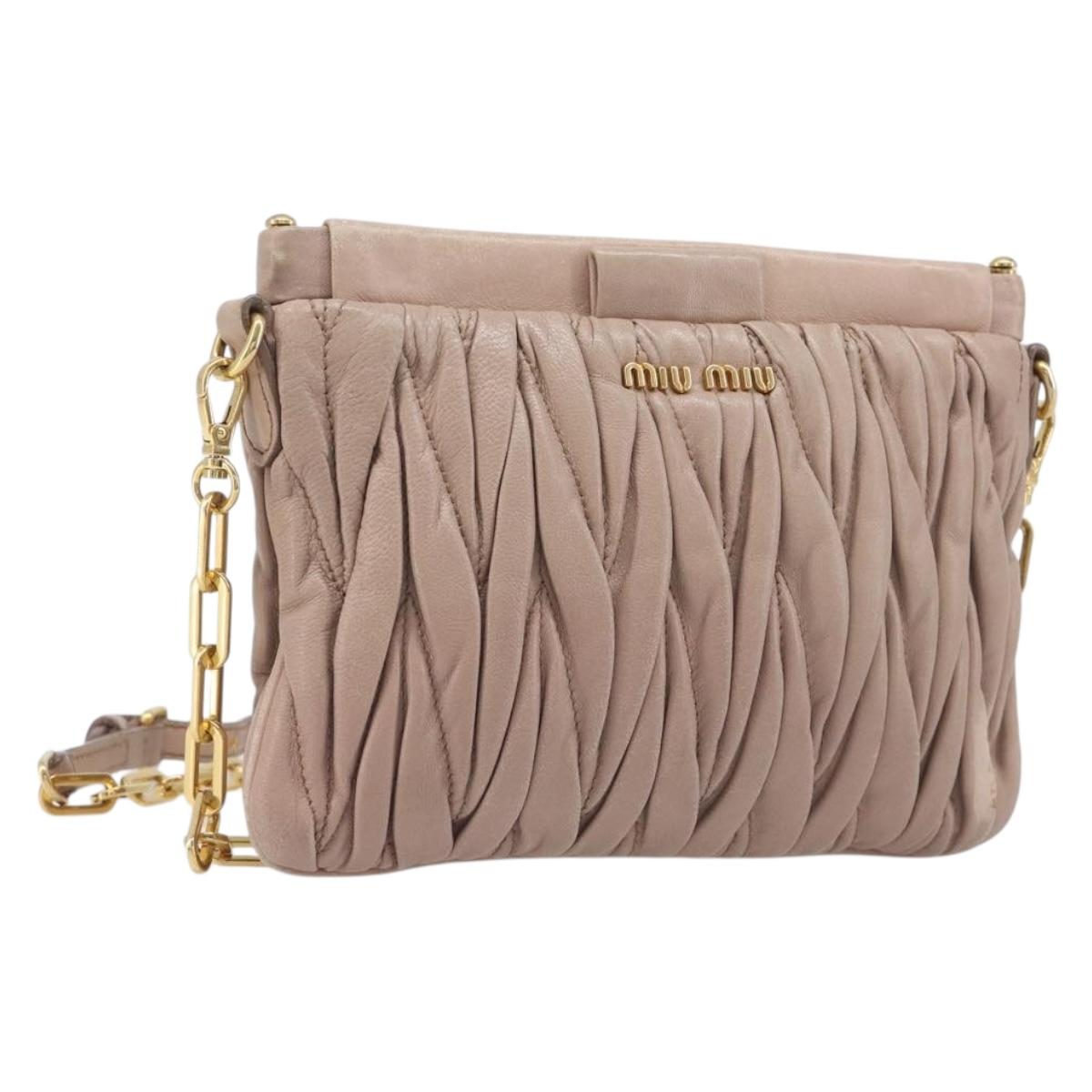 Miu Miu Matelasse Chain Shoulder Bag Leather Pink Gold RTC540 Auth am12975V