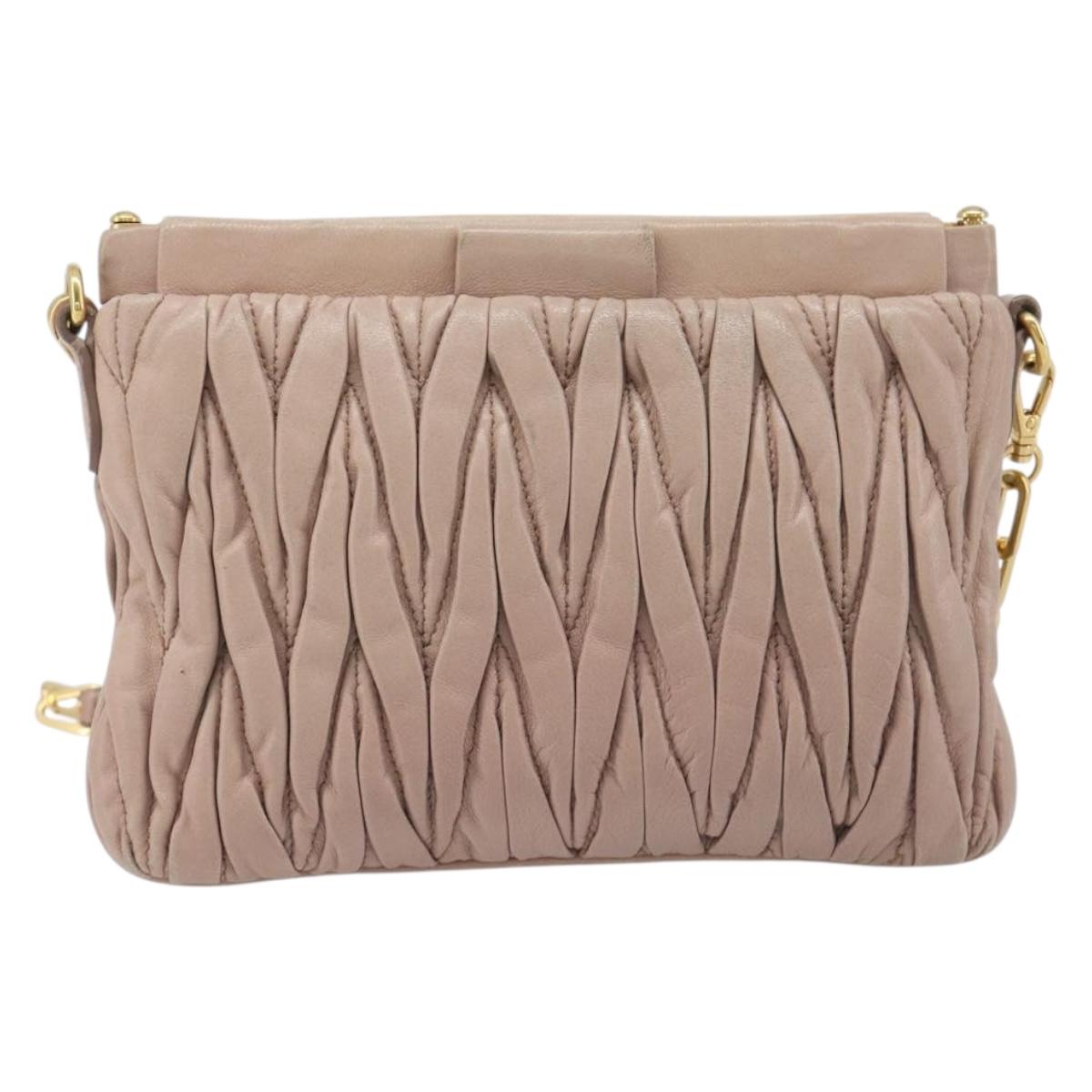 Miu Miu Matelasse Chain Shoulder Bag Leather Pink Gold RTC540 Auth am12975V