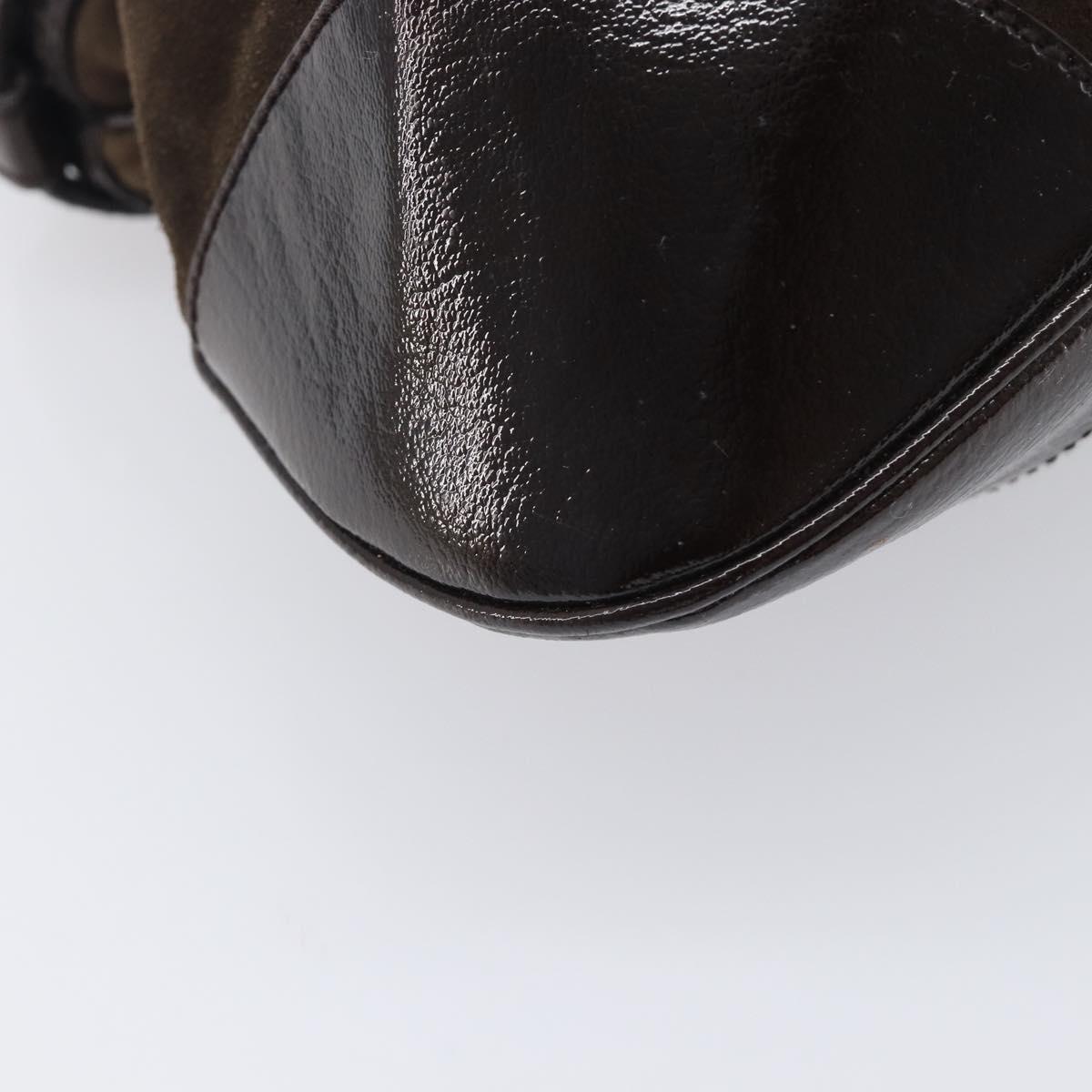 Salvatore Ferragamo Gancini Hand Bag Suede Brown Silver Auth am12981V