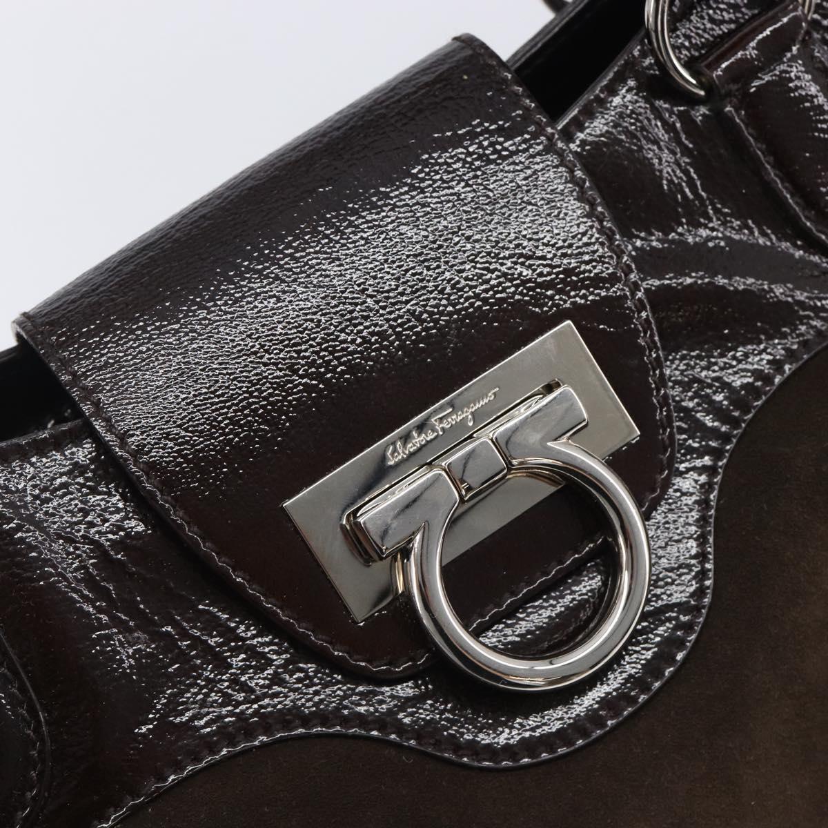 Salvatore Ferragamo Gancini Hand Bag Suede Brown Silver Auth am12981V