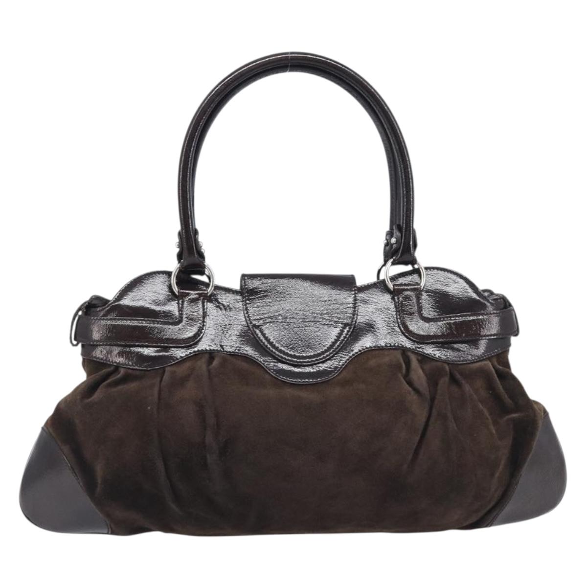 Salvatore Ferragamo Gancini Hand Bag Suede Brown Silver Auth am12981V