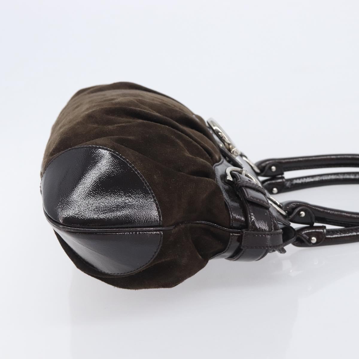Salvatore Ferragamo Gancini Hand Bag Suede Brown Silver Auth am12981V