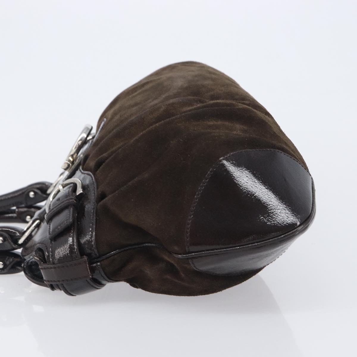 Salvatore Ferragamo Gancini Hand Bag Suede Brown Silver Auth am12981V
