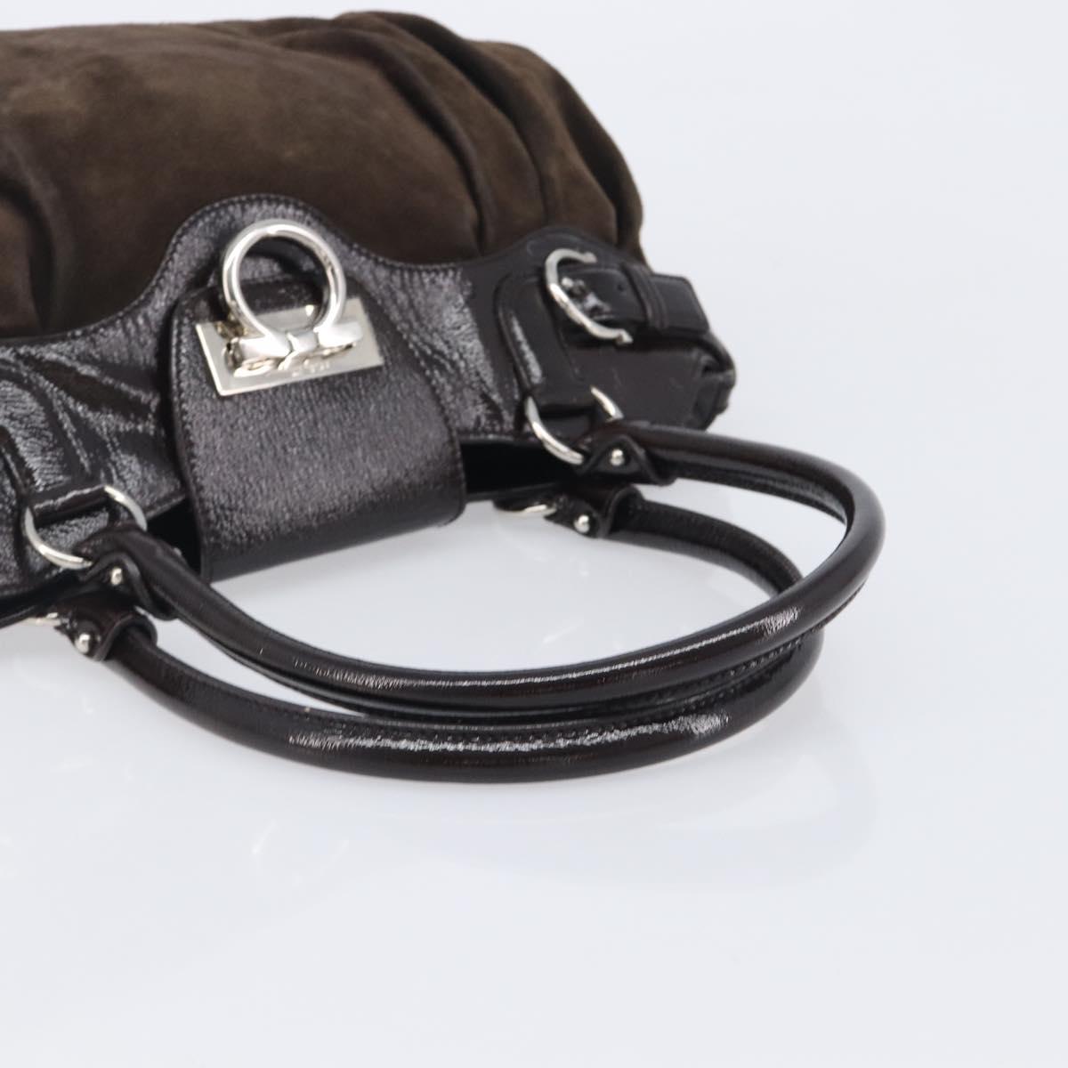 Salvatore Ferragamo Gancini Hand Bag Suede Brown Silver Auth am12981V