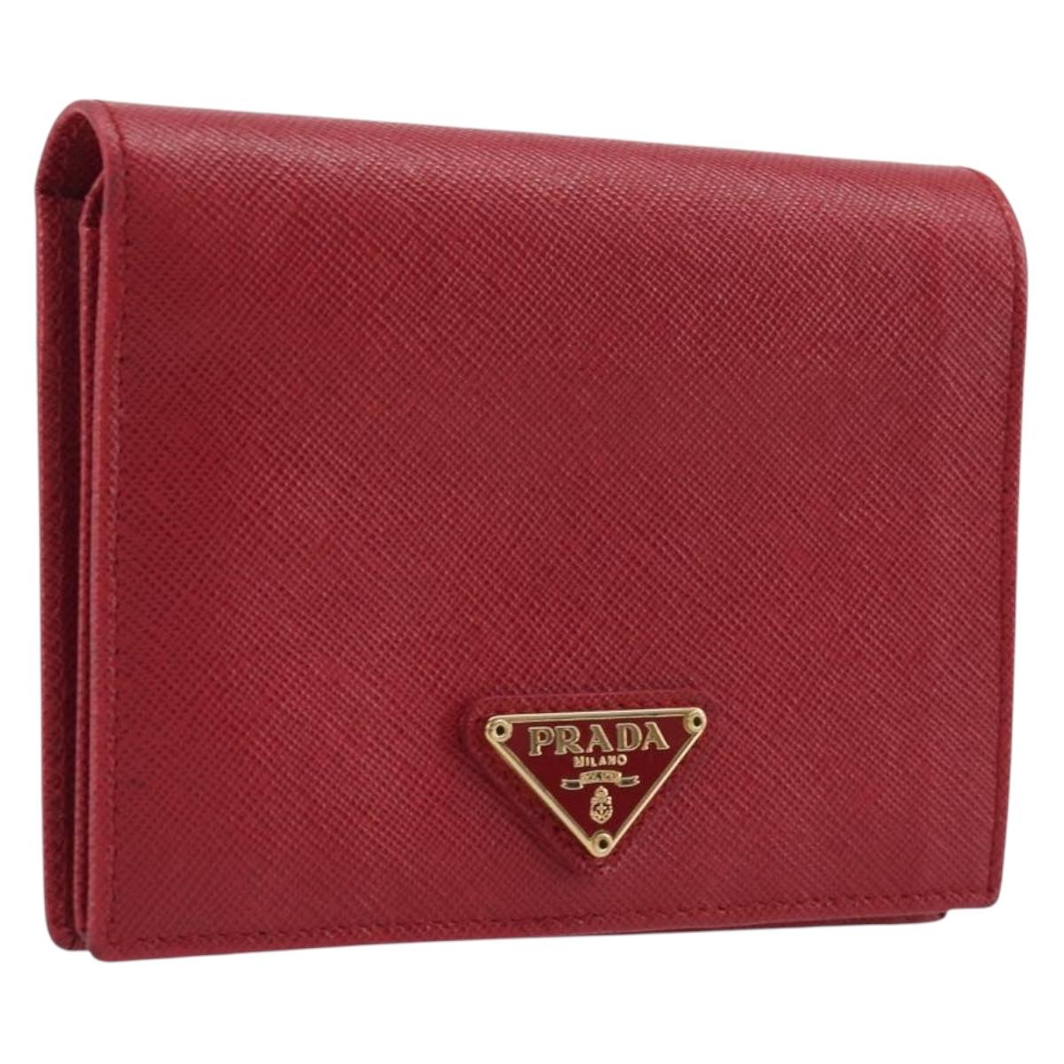 PRADA Bifold Wallet Saffiano leather Red Gold Auth am12983V