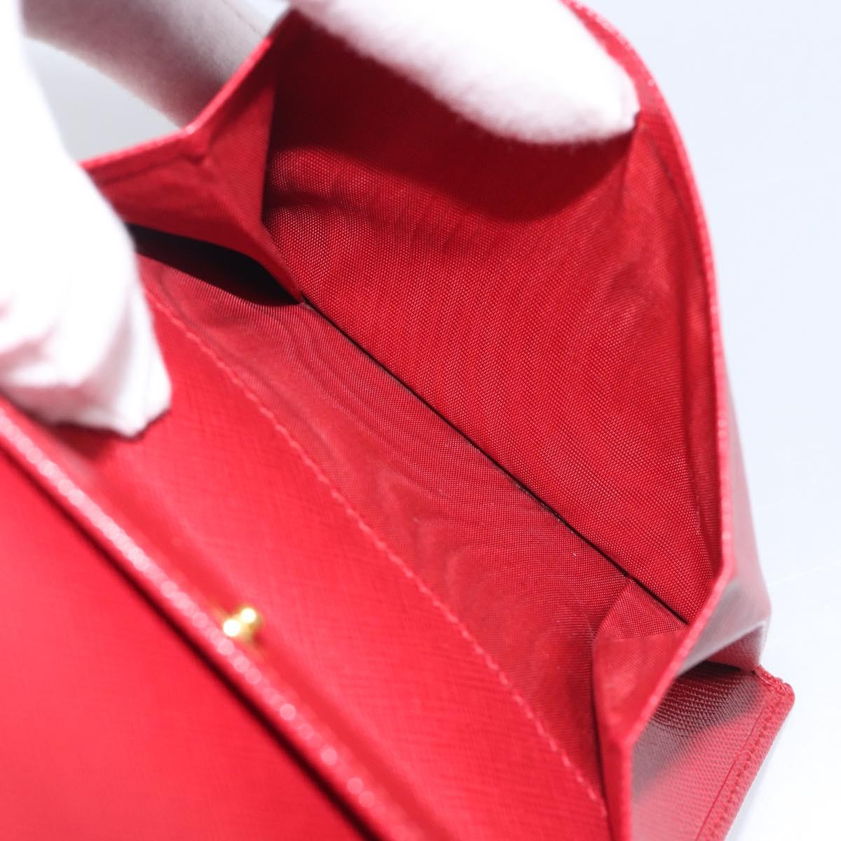 PRADA Bifold Wallet Saffiano leather Red Gold Auth am12983V