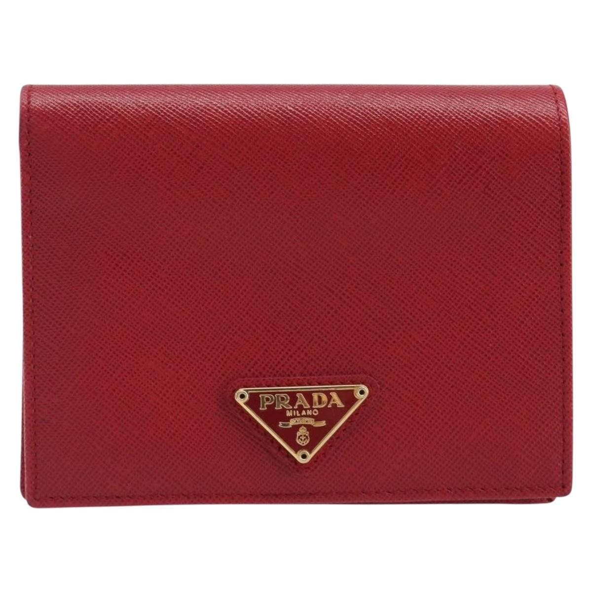 PRADA Bifold Wallet Saffiano leather Red Gold Auth am12983V