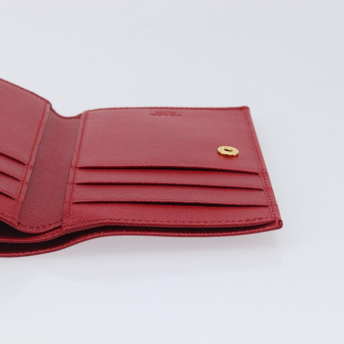 PRADA Bifold Wallet Saffiano leather Red Gold Auth am12983V