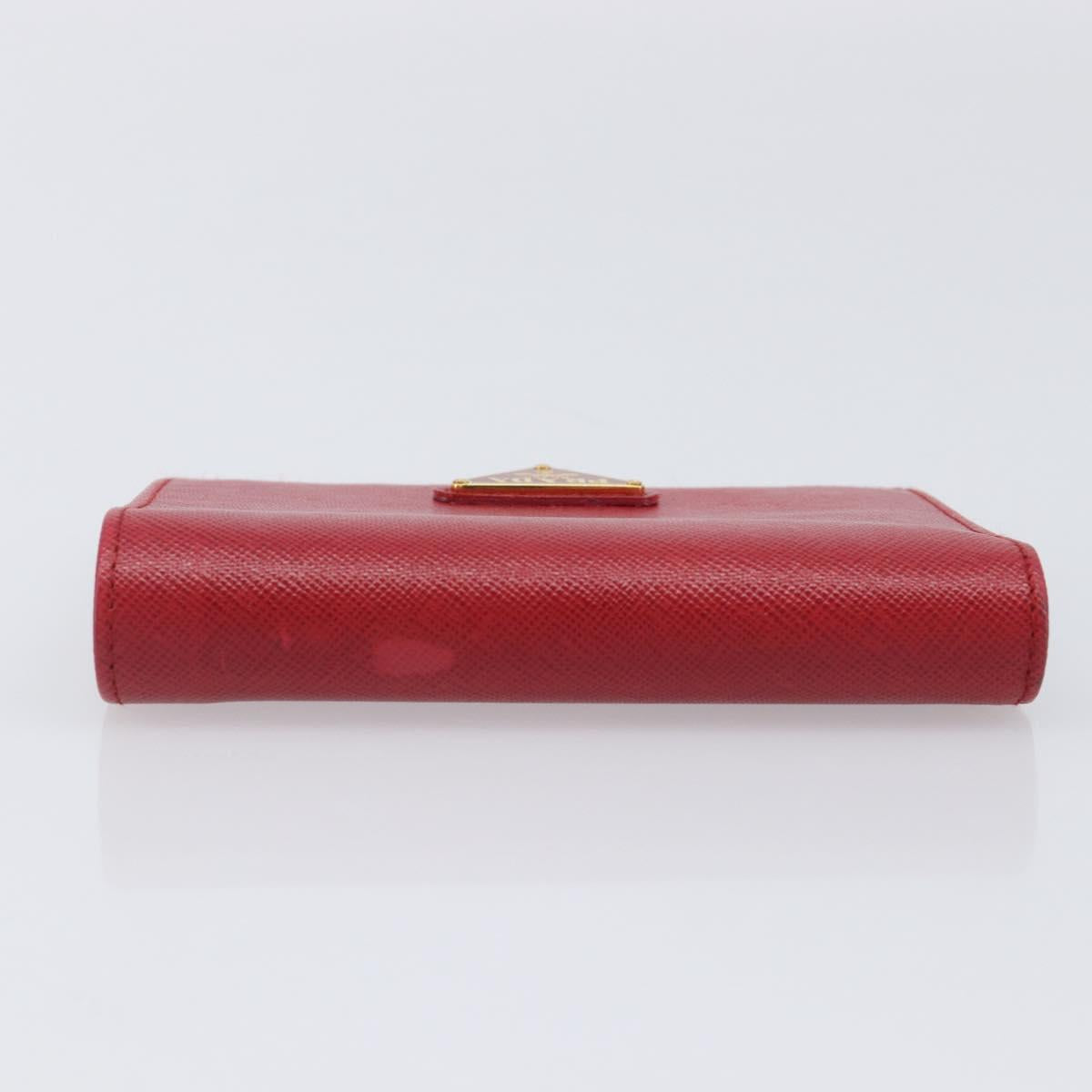 PRADA Bifold Wallet Saffiano leather Red Gold Auth am12983V
