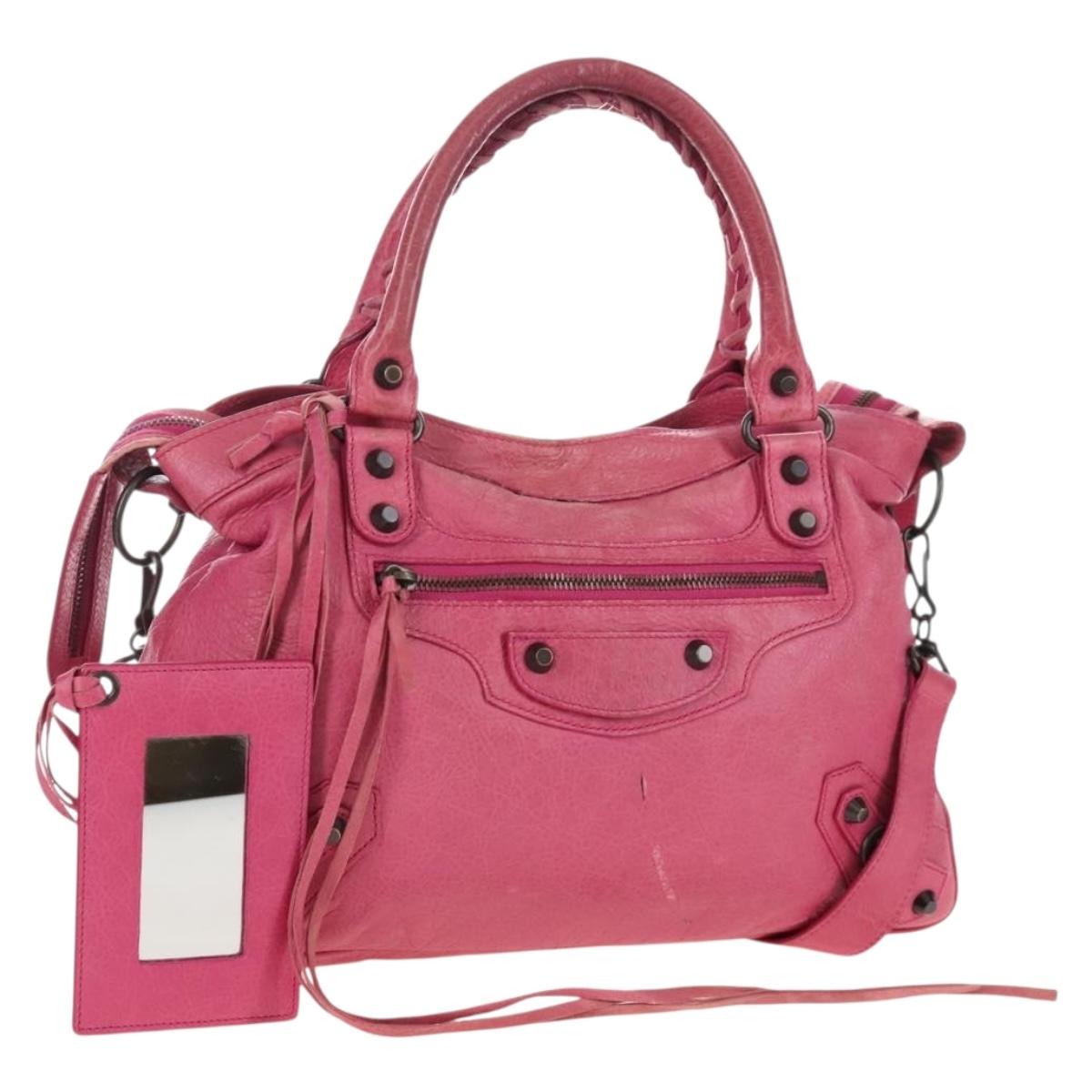 Balenciaga The Town Hand Bag Leather 2way Pink 240579 Auth am12986V