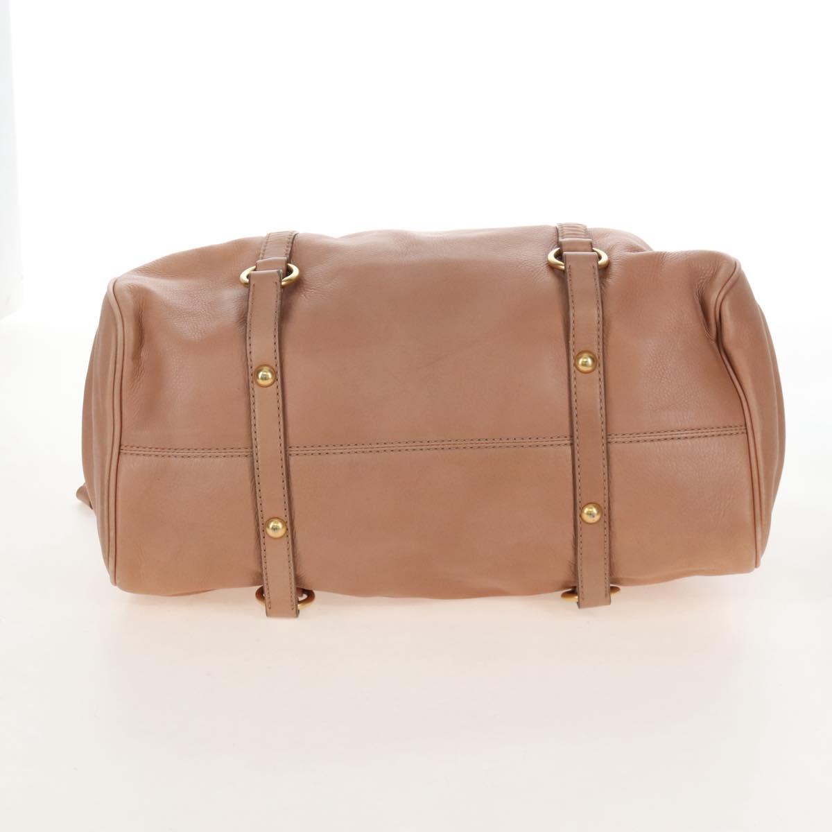 Miu Miu Side Ribbon Tote Bag Leather 2way Beige Gold Auth am12990V