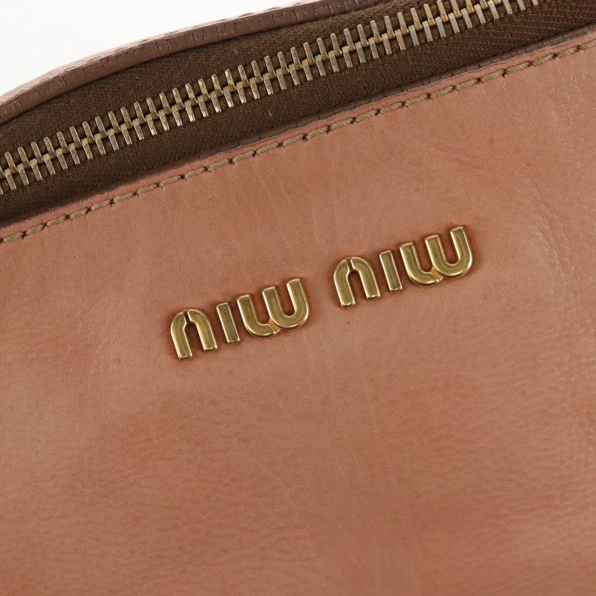 Miu Miu Side Ribbon Tote Bag Leather 2way Beige Gold Auth am12990V