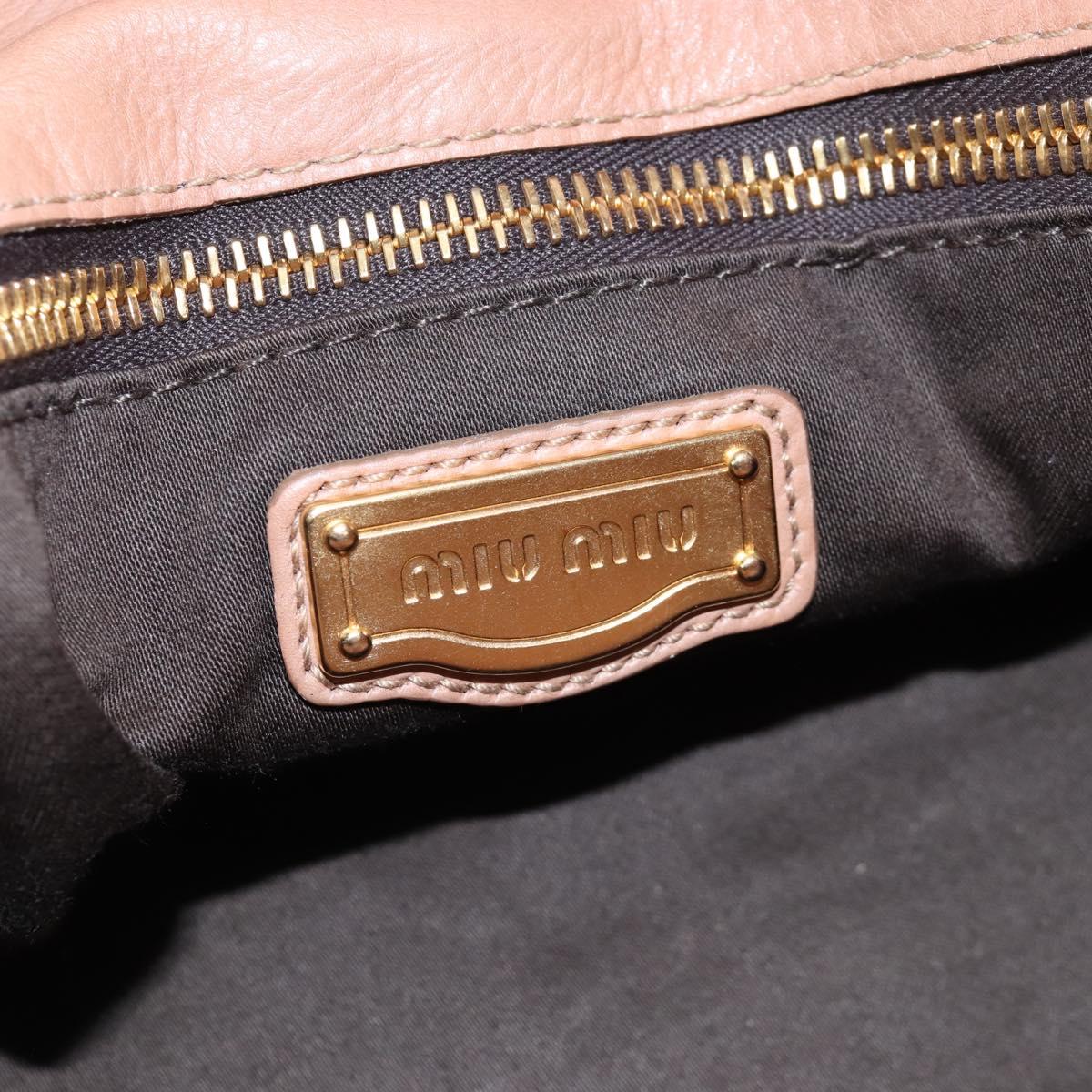 Miu Miu Side Ribbon Tote Bag Leather 2way Beige Gold Auth am12990V