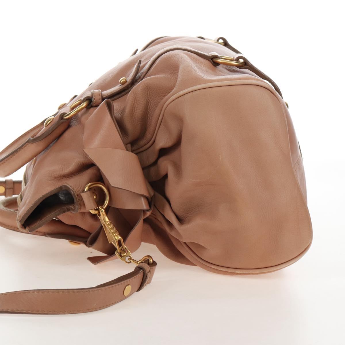 Miu Miu Side Ribbon Tote Bag Leather 2way Beige Gold Auth am12990V