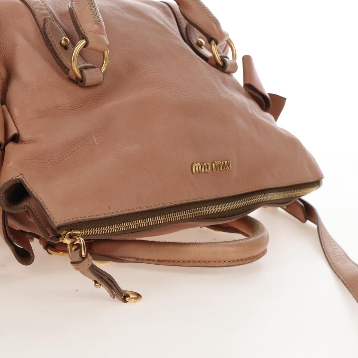 Miu Miu Side Ribbon Tote Bag Leather 2way Beige Gold Auth am12990V