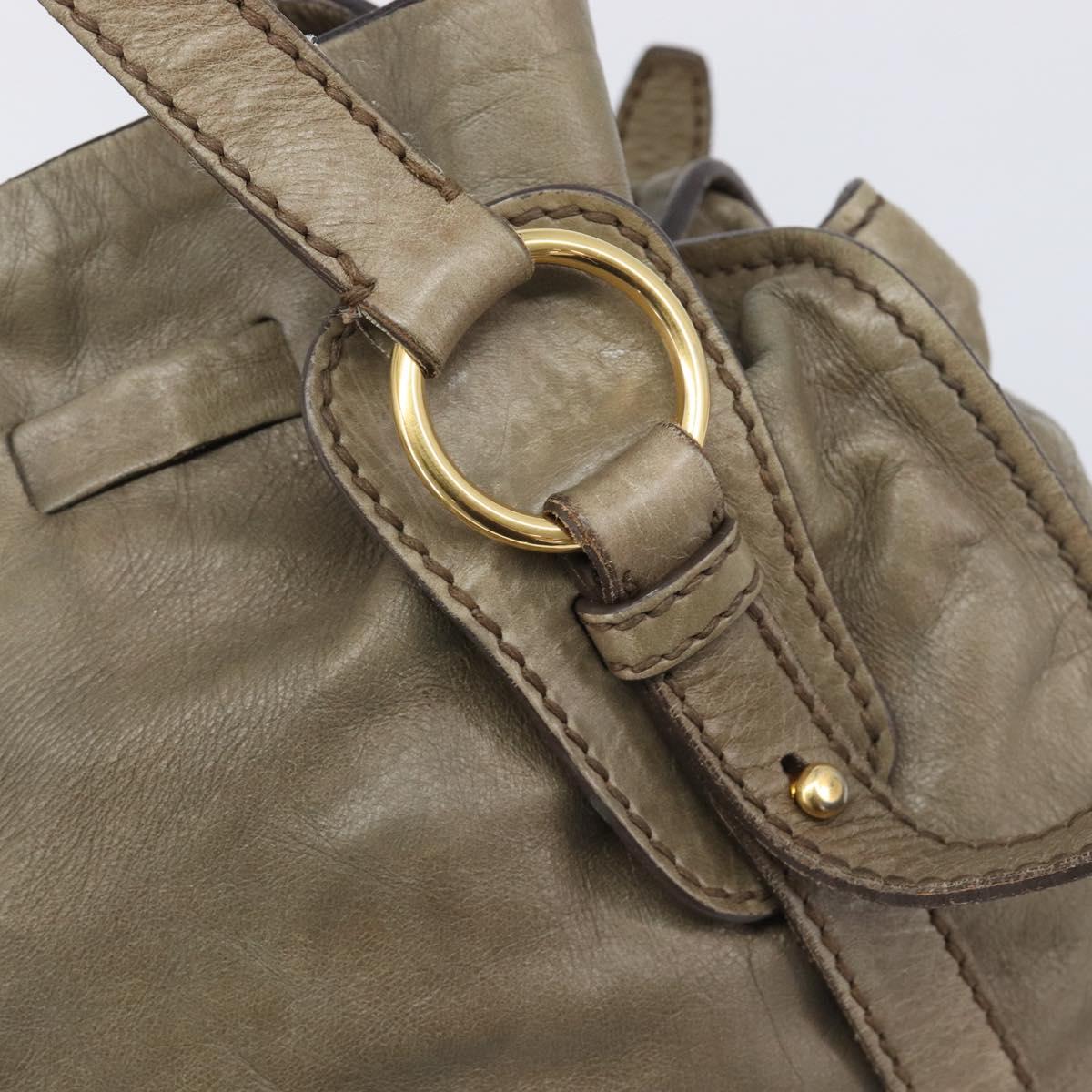 Miu Miu Side Ribbon Tote Bag Leather Khaki Gold Auth am12991A