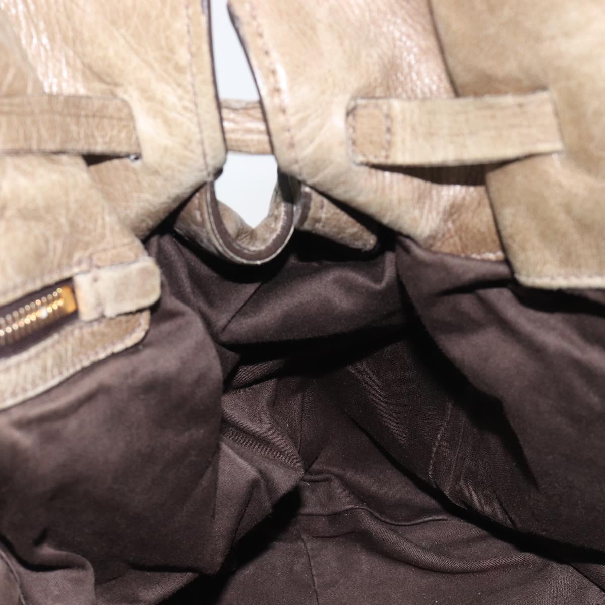 Miu Miu Side Ribbon Tote Bag Leather Khaki Gold Auth am12991A