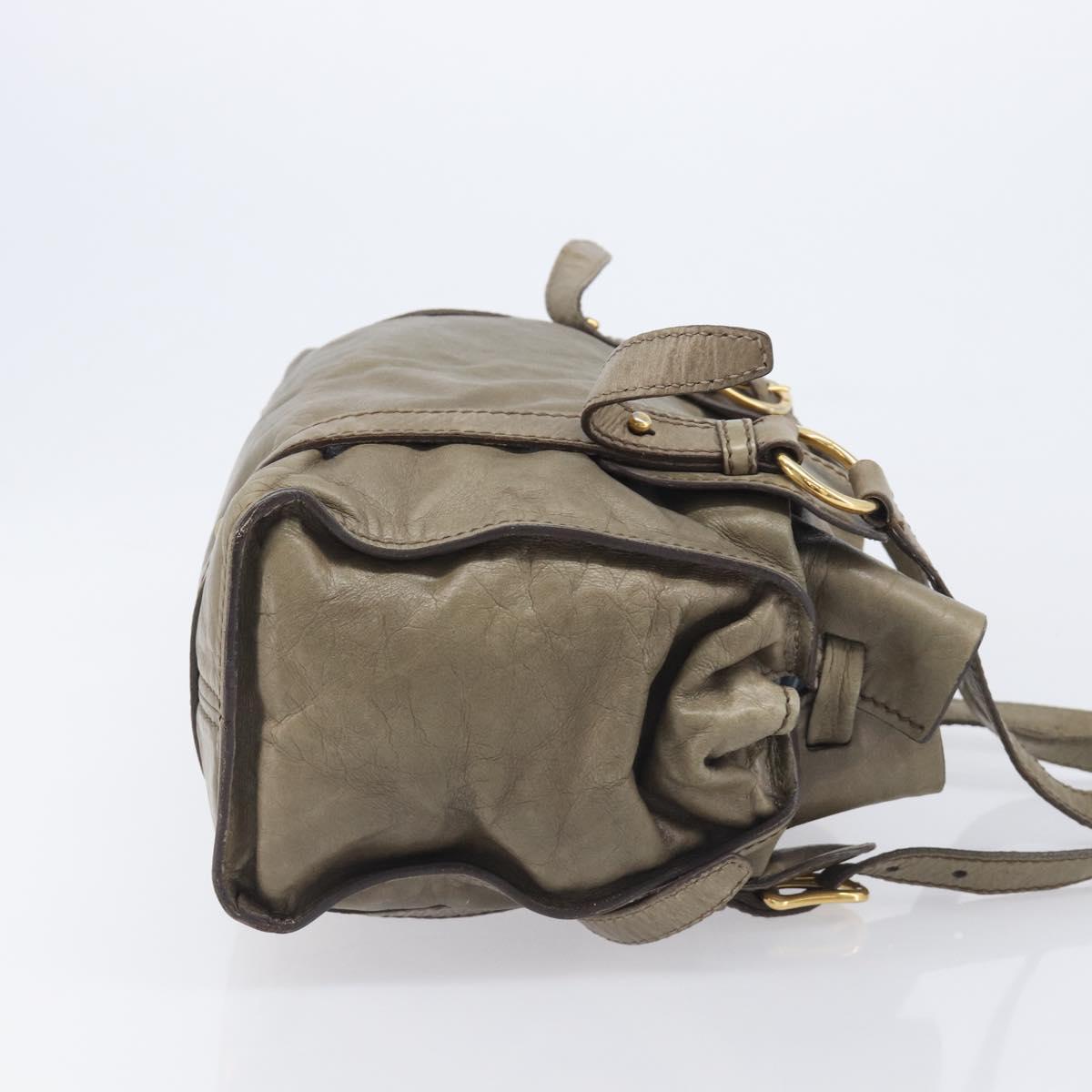 Miu Miu Side Ribbon Tote Bag Leather Khaki Gold Auth am12991A