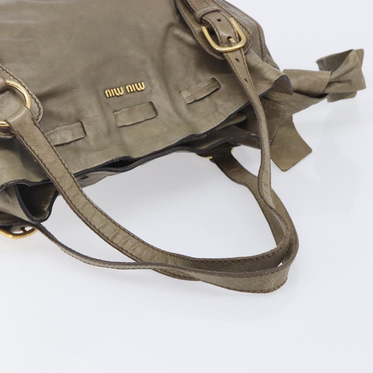 Miu Miu Side Ribbon Tote Bag Leather Khaki Gold Auth am12991A