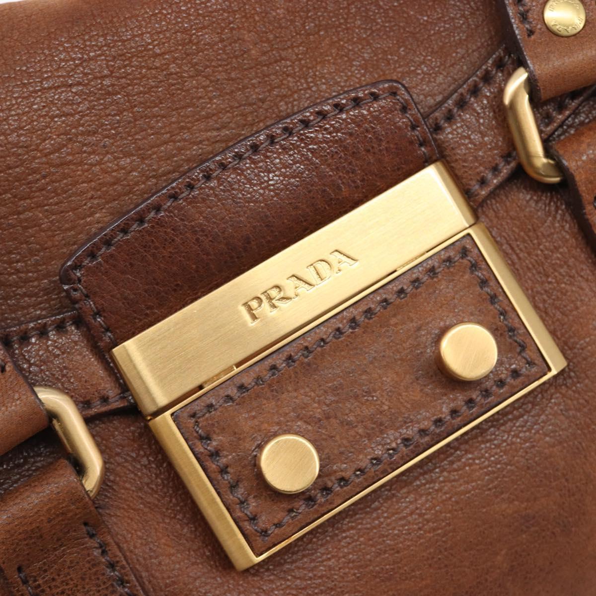 PRADA Tote Bag Leather Brown Gold BR3027 Auth am13004V