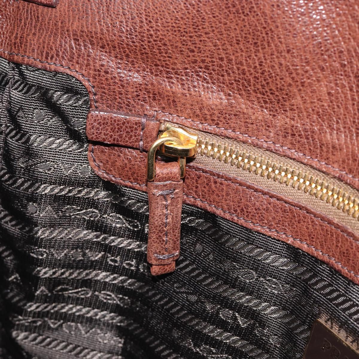 PRADA Tote Bag Leather Brown Gold BR3027 Auth am13004V