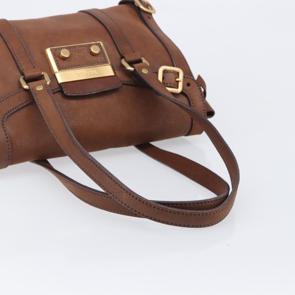 PRADA Tote Bag Leather Brown Gold BR3027 Auth am13004V