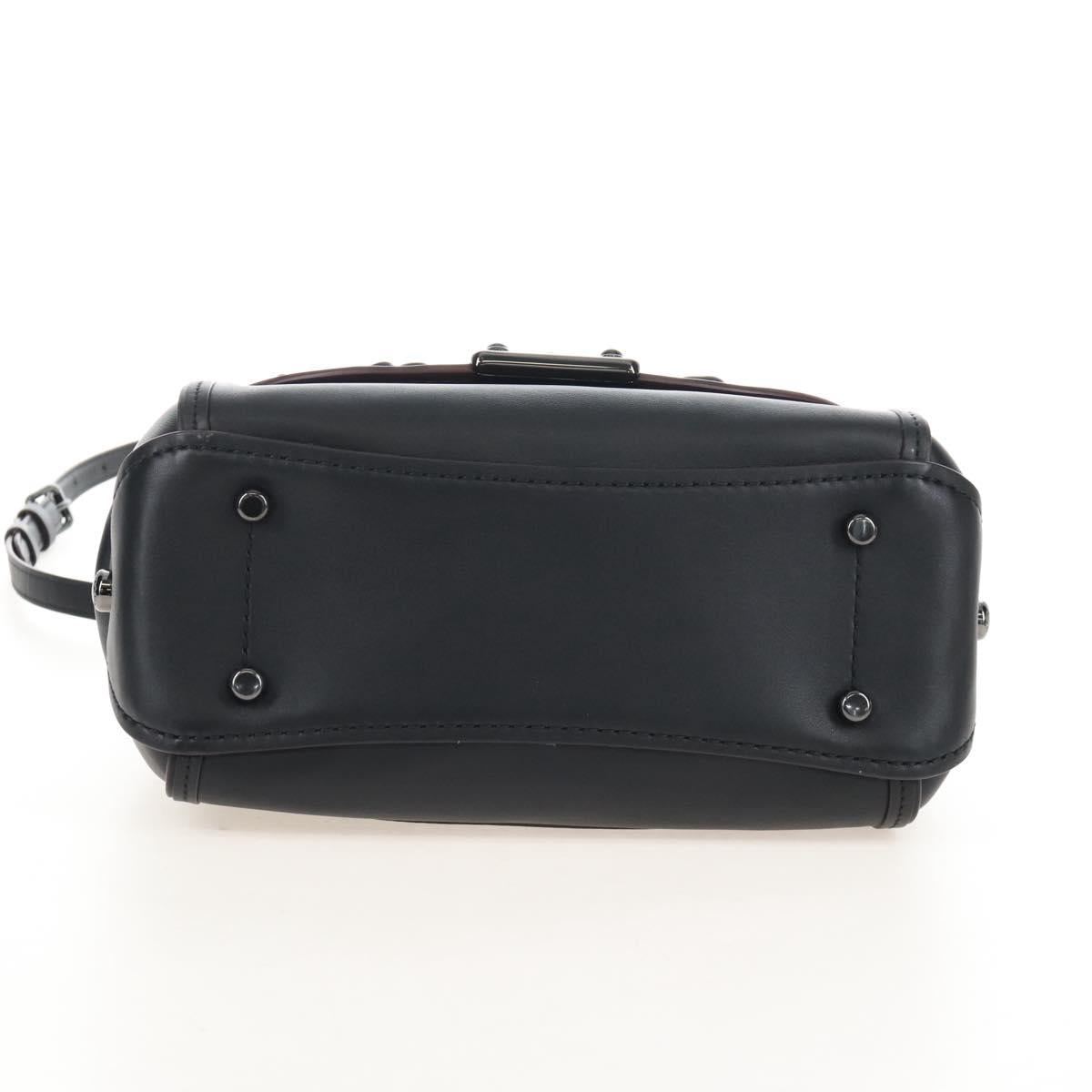 Coach Tea Rose Turn Lock Hand Bag Leather 2way Black Silver Auth am13006V