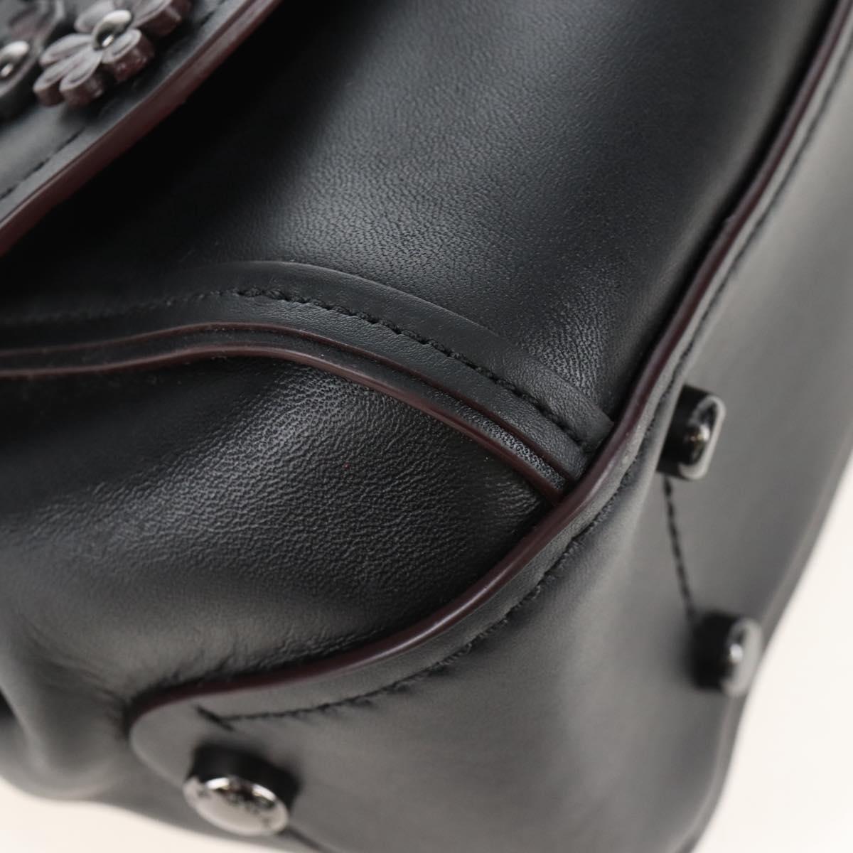 Coach Tea Rose Turn Lock Hand Bag Leather 2way Black Silver Auth am13006V