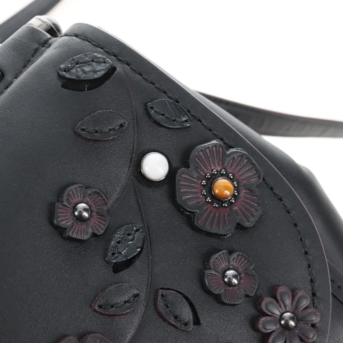 Coach Tea Rose Turn Lock Hand Bag Leather 2way Black Silver Auth am13006V
