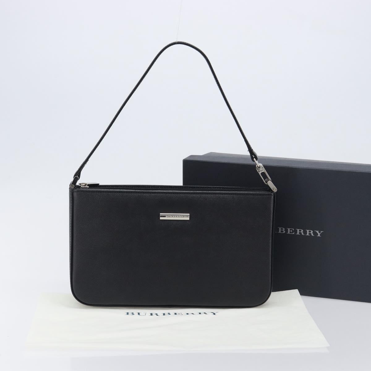 BURBERRY Hand Bag PVC Canvas Black Silver Auth am13007V