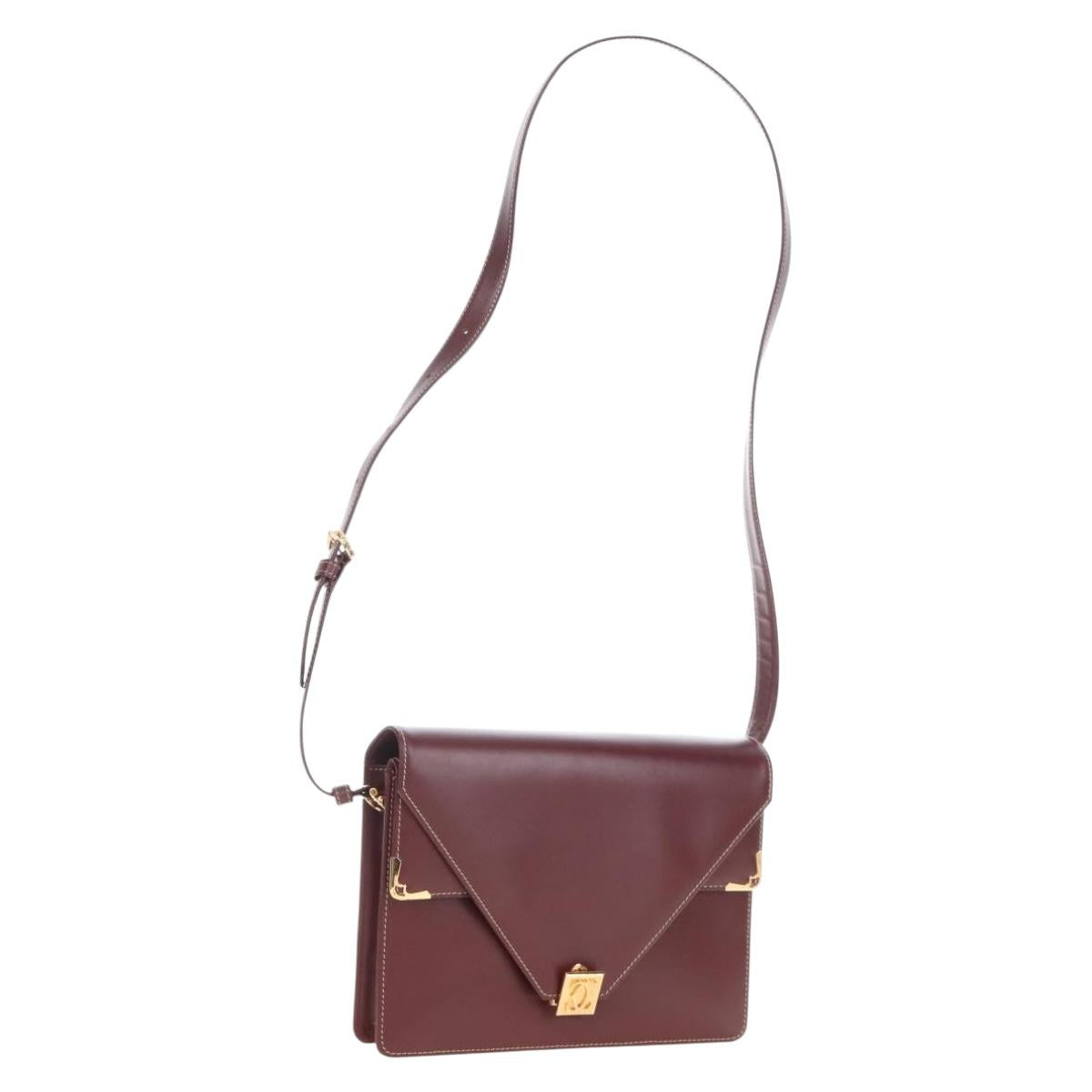 Cartier Must Line Shoulder Bag Leather Bordeaux Gold Auth am13009V