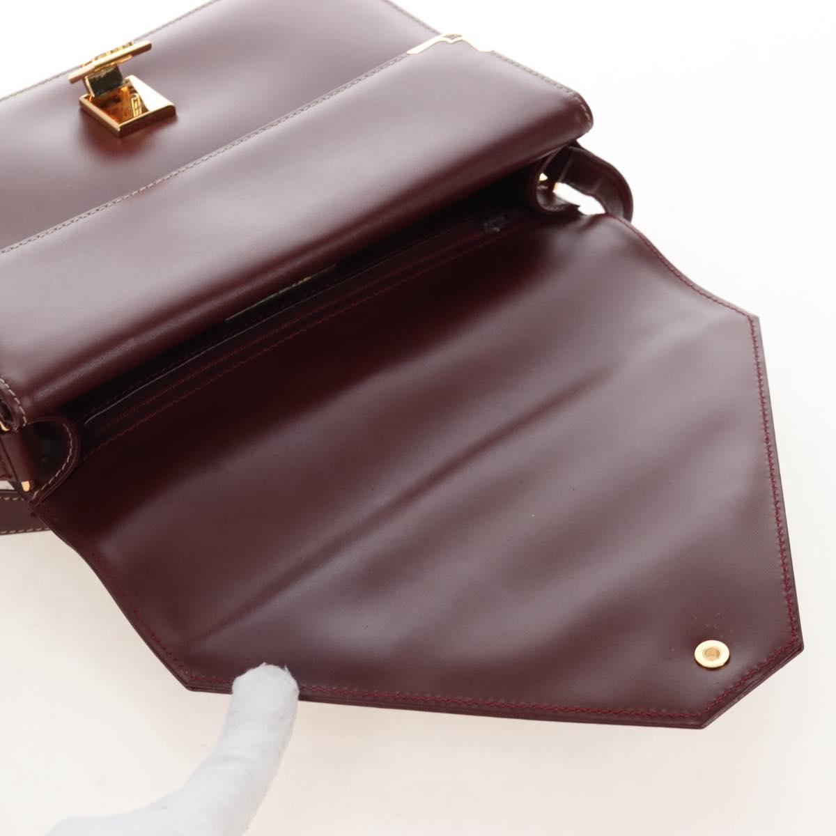 Cartier Must Line Shoulder Bag Leather Bordeaux Gold Auth am13009V