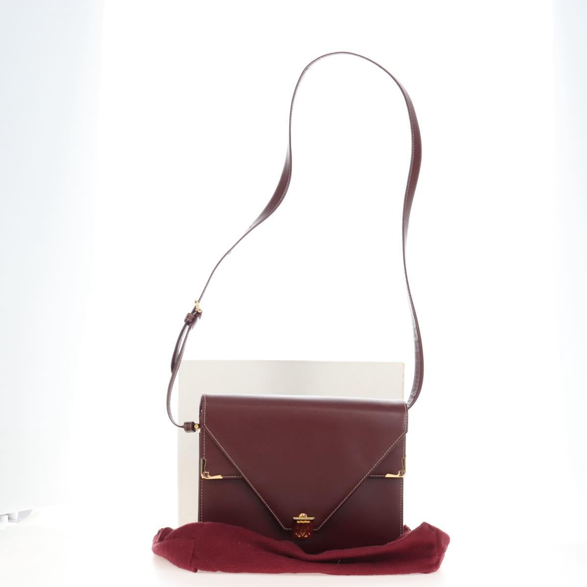 Cartier Must Line Shoulder Bag Leather Bordeaux Gold Auth am13009V