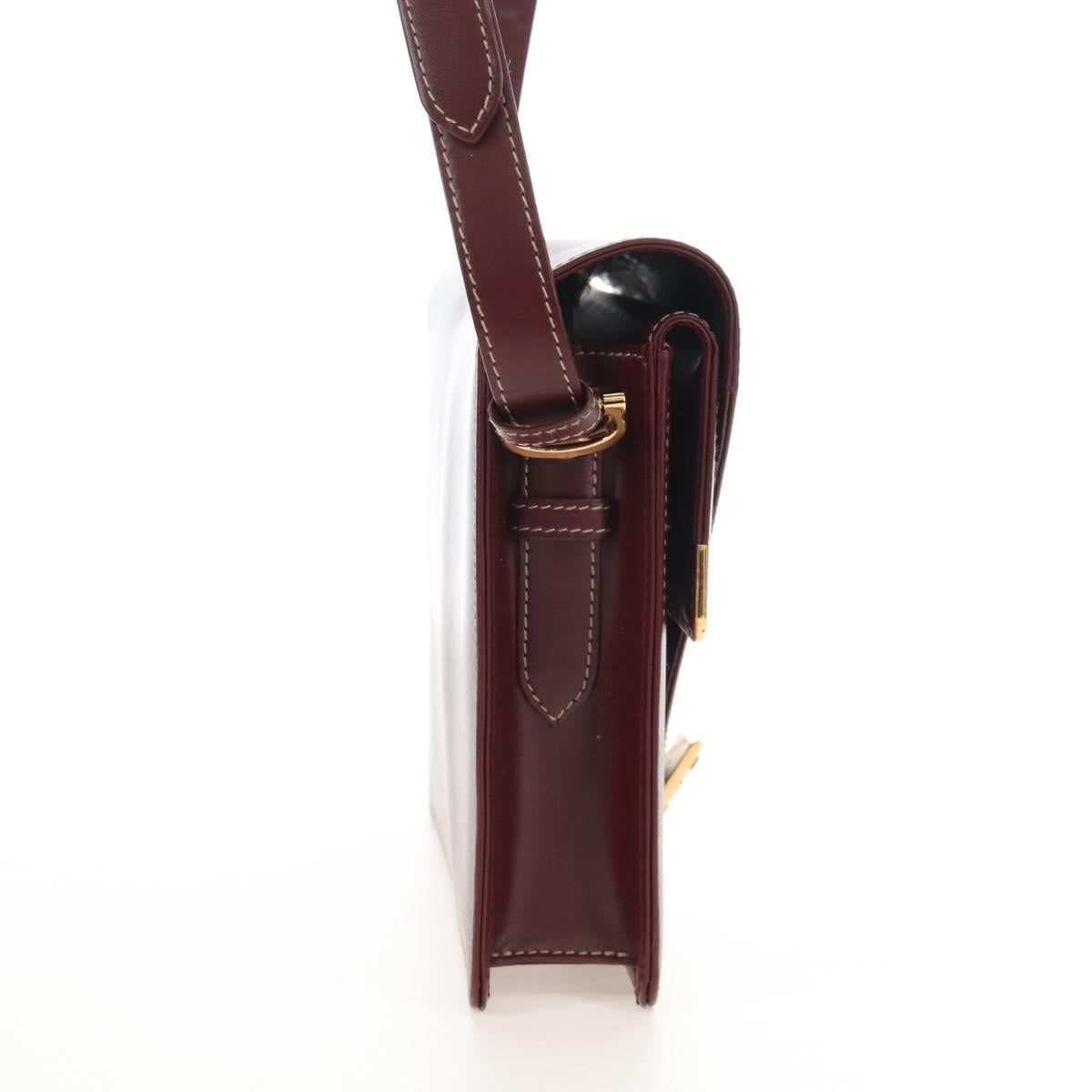 Cartier Must Line Shoulder Bag Leather Bordeaux Gold Auth am13009V
