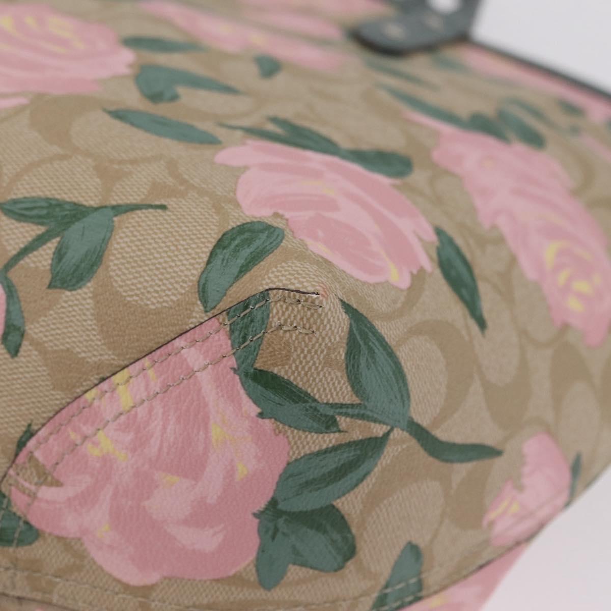 Coach Reversible Flower Tote Bag PVC Canvas Beige Silver Auth am13010A